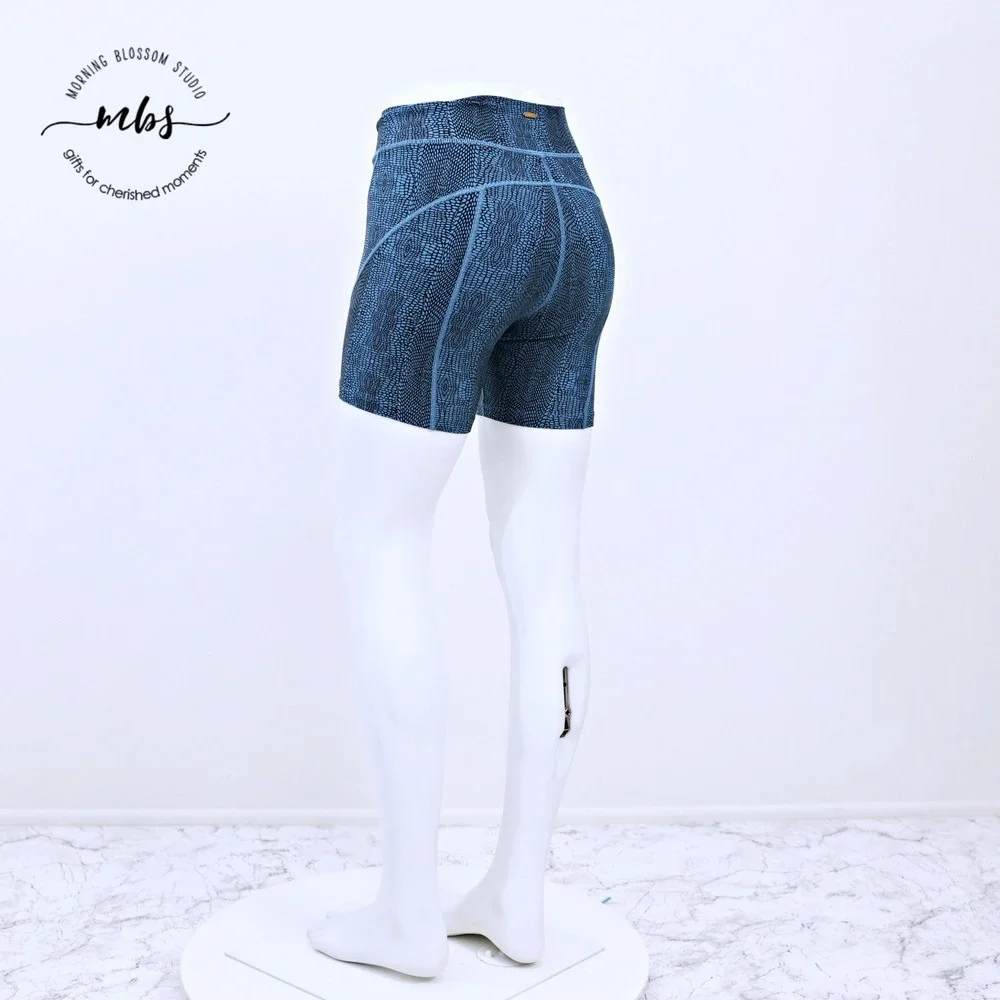 L*Space Carter High Waisted Snake Print Bike Shorts Blue Black Women‎ M